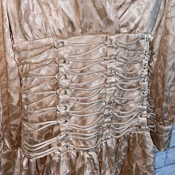 Nasty Gal Large Champagne Eyelet 'Em Stop And Stare Satin Mini Dress - Picture 4 of 16